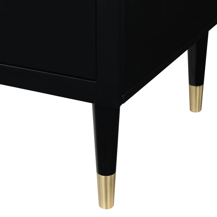 Table de nuit moderne Stanton de Manhattan Comfort avec 2 tiroirs à extension complète et pattes en bois massif- noire