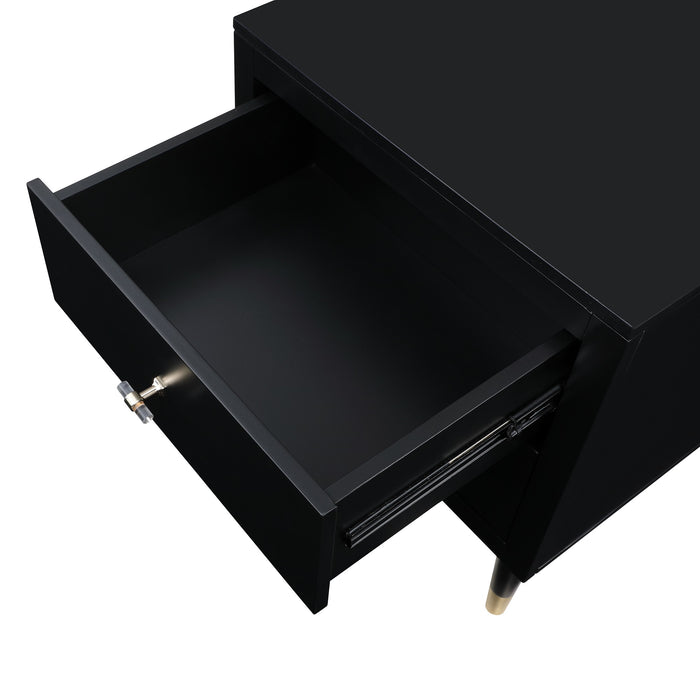 Table de nuit moderne Stanton de Manhattan Comfort avec 2 tiroirs à extension complète et pattes en bois massif- noire