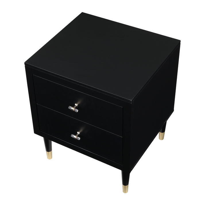 Table de nuit moderne Stanton de Manhattan Comfort avec 2 tiroirs à extension complète et pattes en bois massif- noire