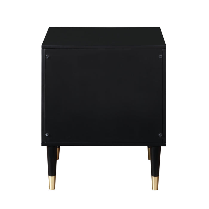 Table de nuit moderne Stanton de Manhattan Comfort avec 2 tiroirs à extension complète et pattes en bois massif- noire