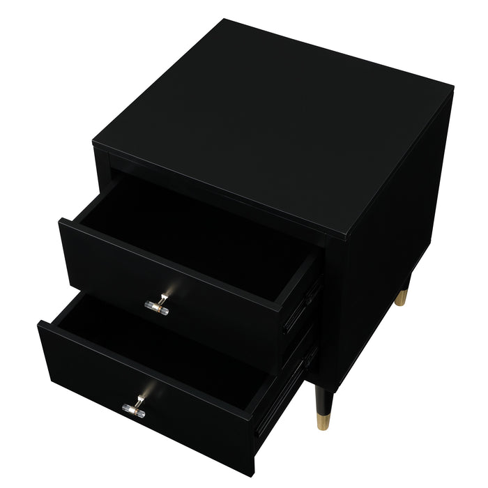 Table de nuit moderne Stanton de Manhattan Comfort avec 2 tiroirs à extension complète et pattes en bois massif- noire