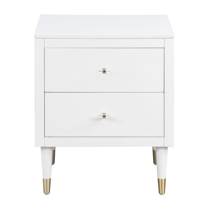 Table de nuit moderne Stanton de Manhattan Comfort avec 2 tiroirs à extension complète et pattes en bois massif- blanche