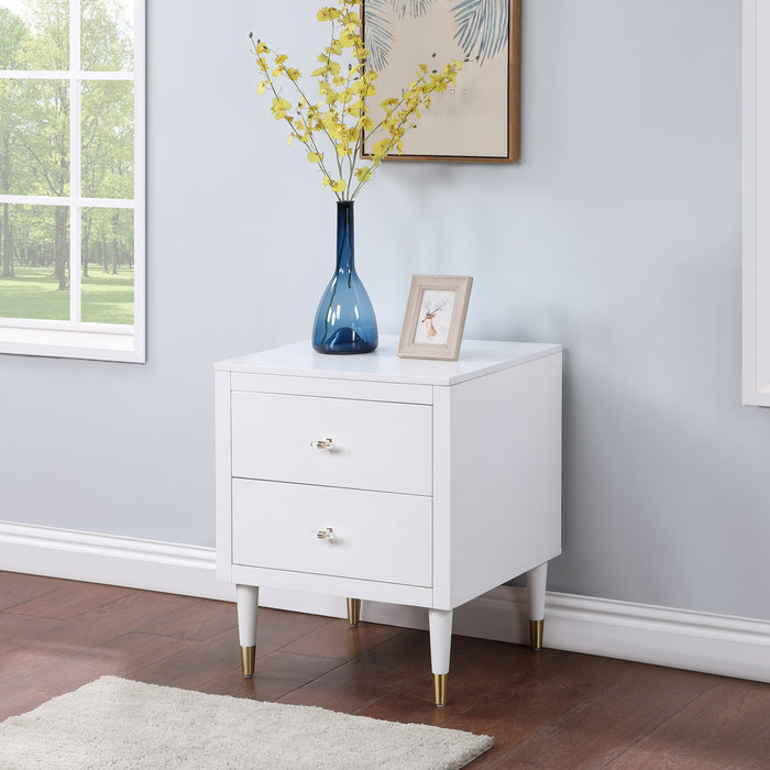 Table de nuit moderne Stanton de Manhattan Comfort avec 2 tiroirs à extension complète et pattes en bois massif- blanche