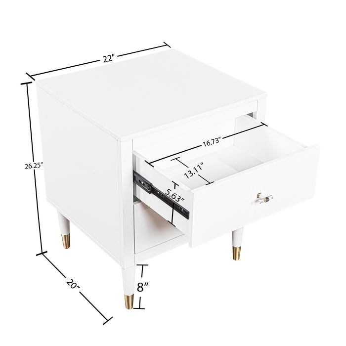 Table de nuit moderne Stanton de Manhattan Comfort avec 2 tiroirs à extension complète et pattes en bois massif- blanche