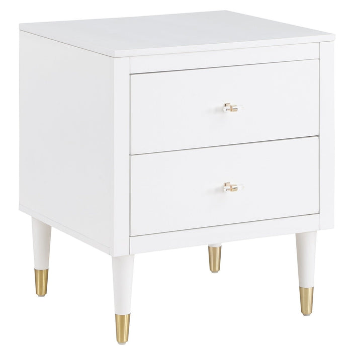Table de nuit moderne Stanton de Manhattan Comfort avec 2 tiroirs à extension complète et pattes en bois massif- blanche