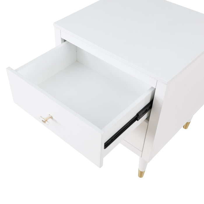 Table de nuit moderne Stanton de Manhattan Comfort avec 2 tiroirs à extension complète et pattes en bois massif- blanche