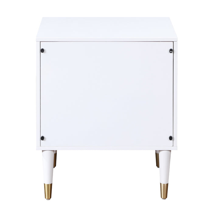 Table de nuit moderne Stanton de Manhattan Comfort avec 2 tiroirs à extension complète et pattes en bois massif- blanche