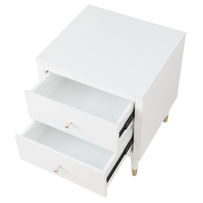 Table de nuit moderne Stanton de Manhattan Comfort avec 2 tiroirs à extension complète et pattes en bois massif- blanche