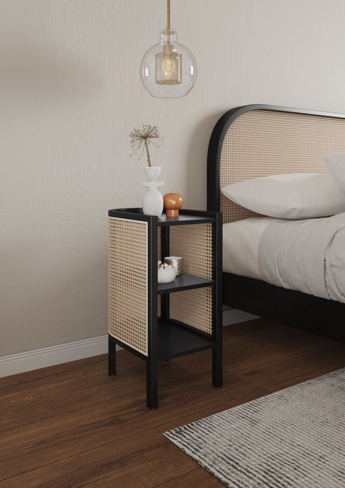 Table de bout Versailles de Manhattan Comfort - noire et canne naturelle