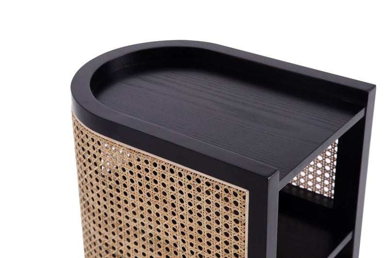 Table de bout Versailles de Manhattan Comfort - noire et canne naturelle