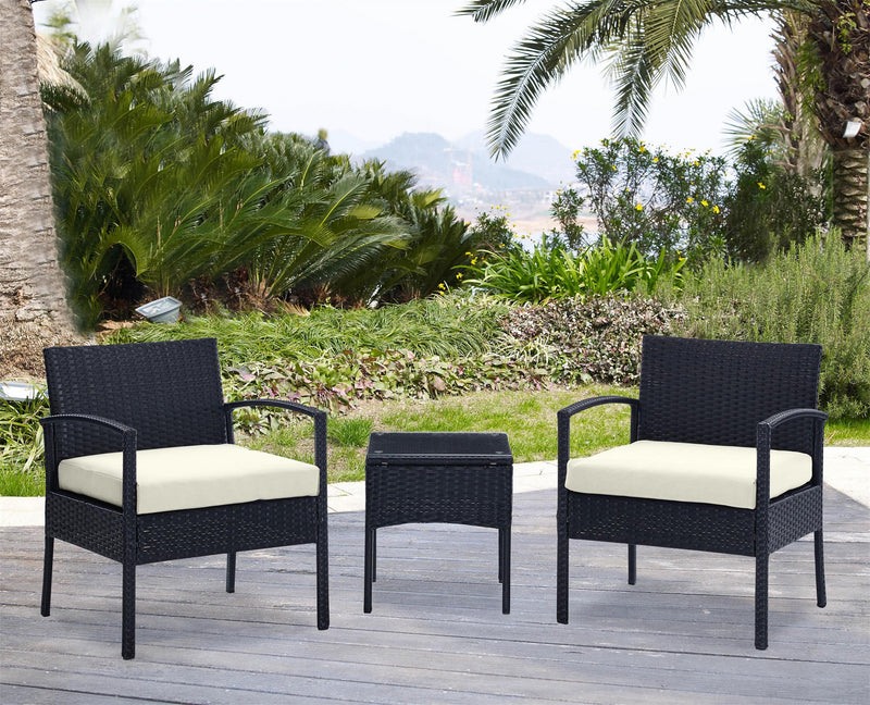 Ensemble de conversation Noli de Manhattan Comfort 3 pièces en acier et en rotin pour la terrasse - crème