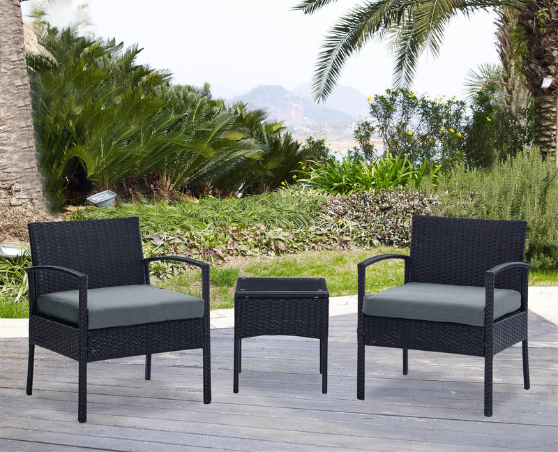 Ensemble de conversation Noli de Manhattan Comfort 3 pièces en acier et en rotin pour la terrasse - gris