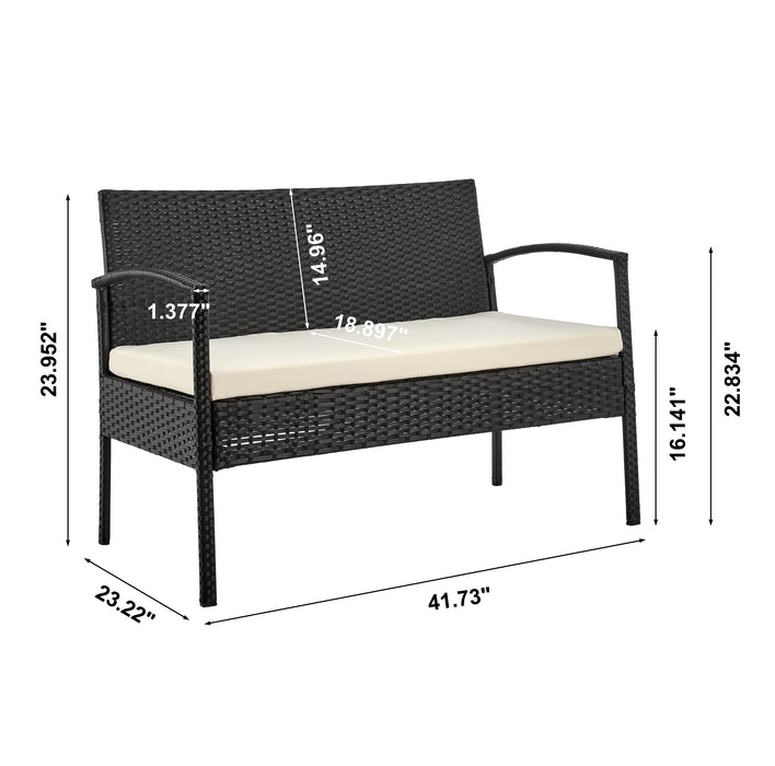 Ensemble de conversation Noli de Manhattan Comfort 4 pièces en acier et en rotin avec coussins pour la terrasse - crème
