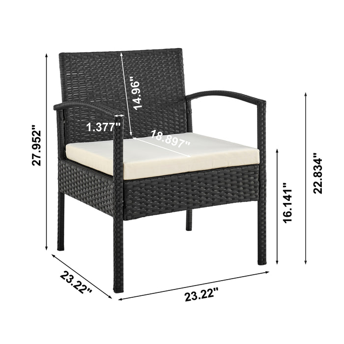 Ensemble de conversation Noli de Manhattan Comfort 4 pièces en acier et en rotin avec coussins pour la terrasse - crème