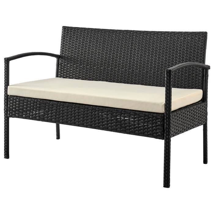 Ensemble de conversation Noli de Manhattan Comfort 4 pièces en acier et en rotin avec coussins pour la terrasse - crème