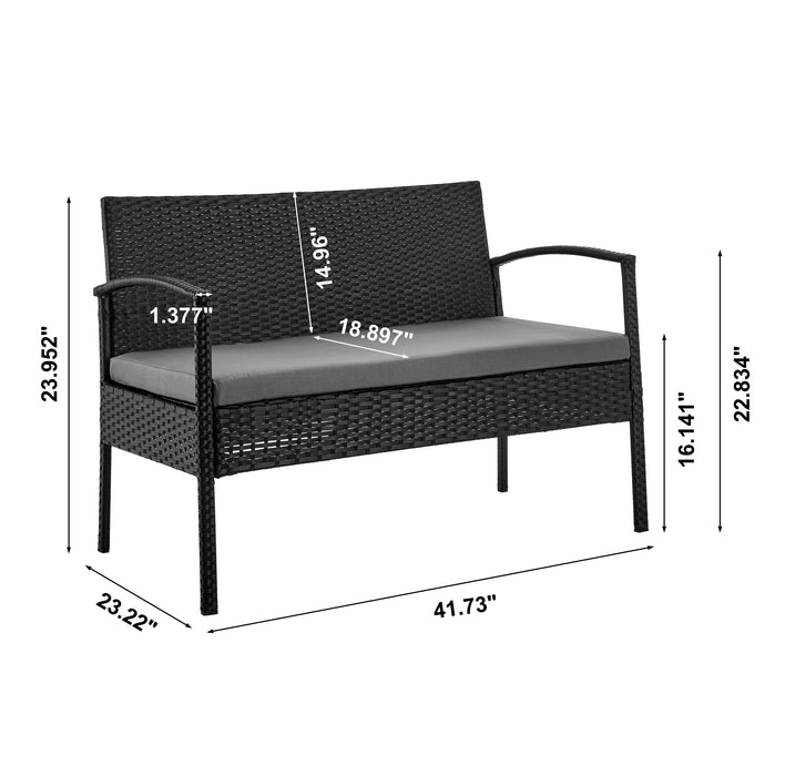 Ensemble de conversation Noli de Manhattan Comfort 4 pièces en acier et en rotin avec coussins pour la terrasse - gris