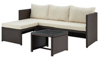 Ensemble de chaise longue et causeuse Menton de Manhattan Comfort 2 pièces en acier et en rotin avec table à café pour la terrasse - crème