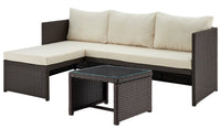 Ensemble de chaise longue et causeuse Menton de Manhattan Comfort 2 pièces en acier et en rotin avec table à café pour la terrasse - crème