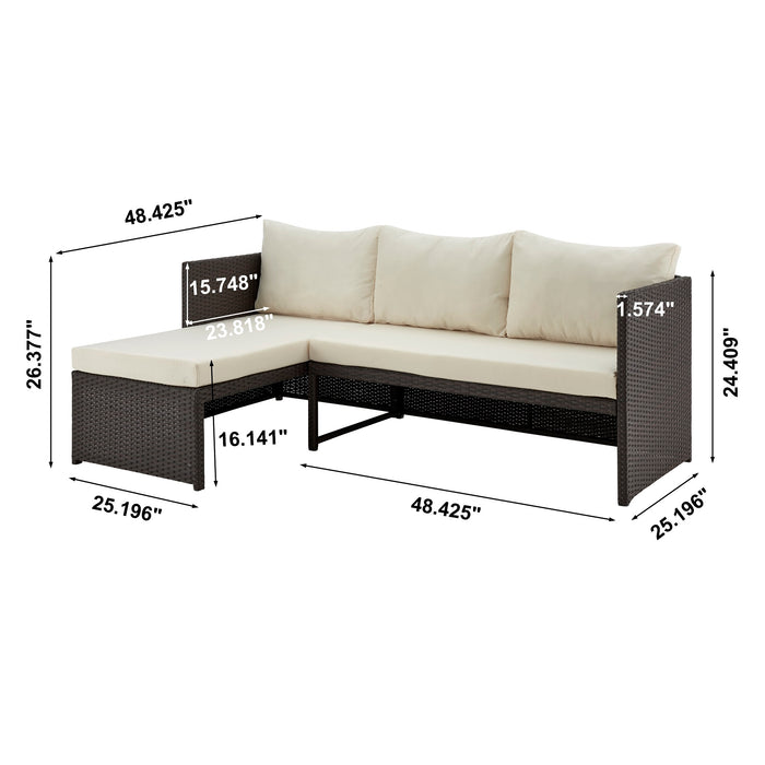 Ensemble de chaise longue et causeuse Menton de Manhattan Comfort 2 pièces en acier et en rotin avec table à café pour la terrasse - crème