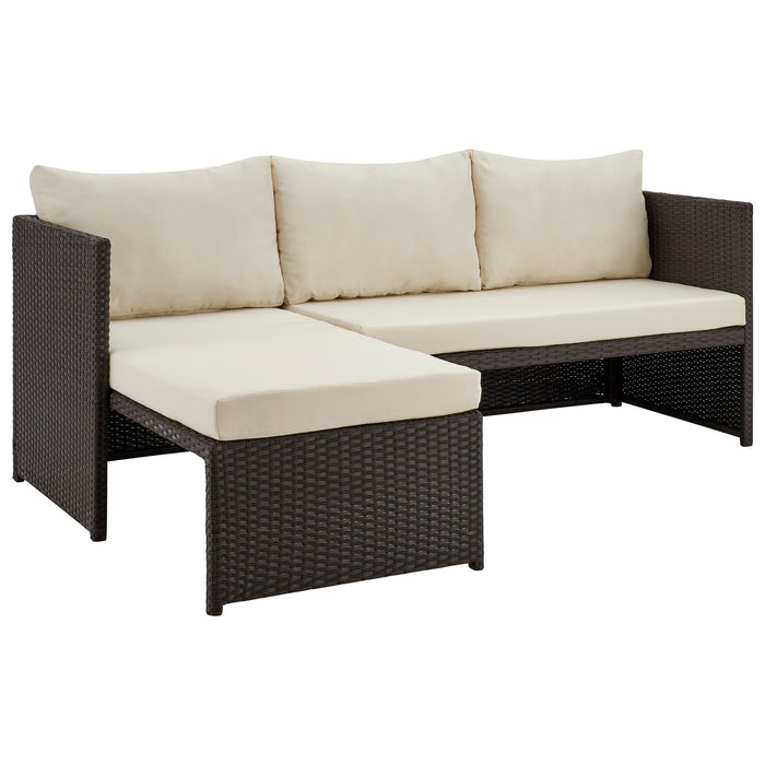 Ensemble de chaise longue et causeuse Menton de Manhattan Comfort 2 pièces en acier et en rotin avec table à café pour la terrasse - crème