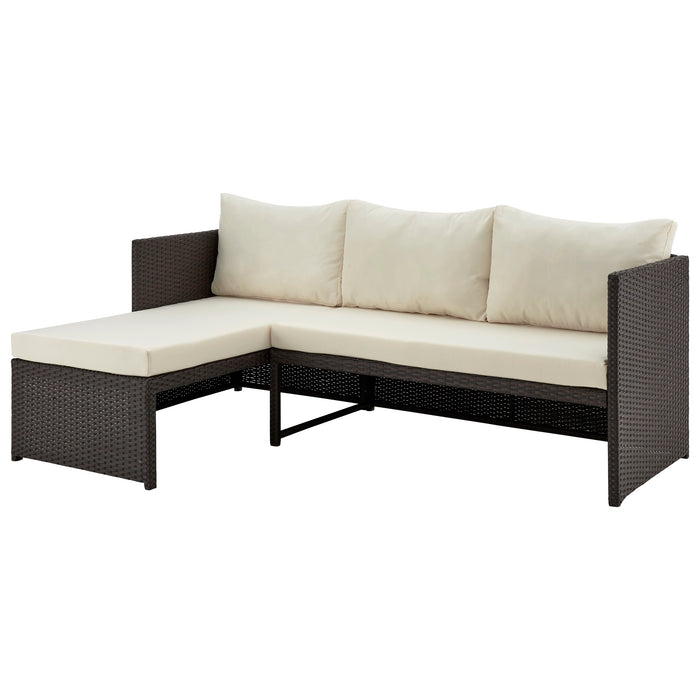 Ensemble de chaise longue et causeuse Menton de Manhattan Comfort 2 pièces en acier et en rotin avec table à café pour la terrasse - crème