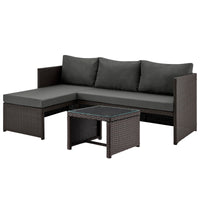 Ensemble de chaise longue et causeuse Menton de Manhattan Comfort 2 pièces en acier et en rotin avec table à café pour la terrasse - gris