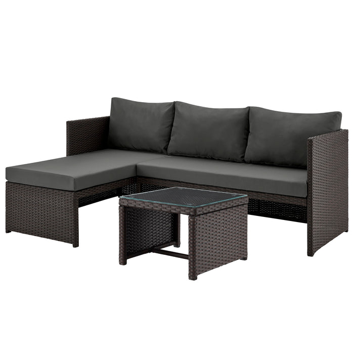 Ensemble de chaise longue et causeuse Menton de Manhattan Comfort 2 pièces en acier et en rotin avec table à café pour la terrasse - gris