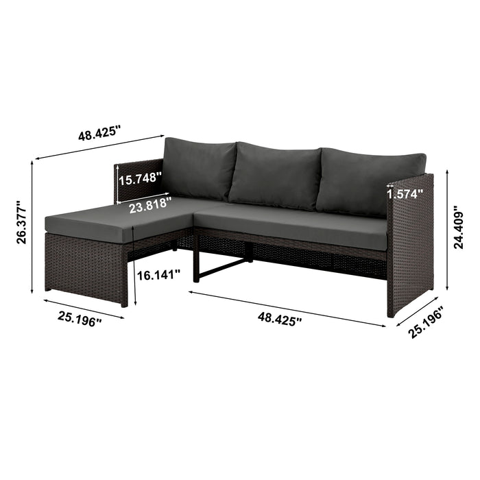 Ensemble de chaise longue et causeuse Menton de Manhattan Comfort 2 pièces en acier et en rotin avec table à café pour la terrasse - gris