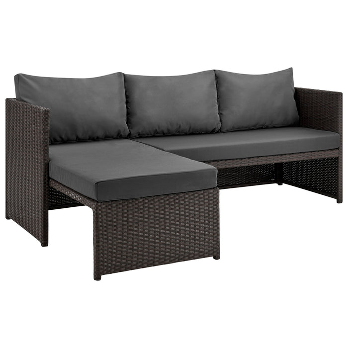 Ensemble de chaise longue et causeuse Menton de Manhattan Comfort 2 pièces en acier et en rotin avec table à café pour la terrasse - gris