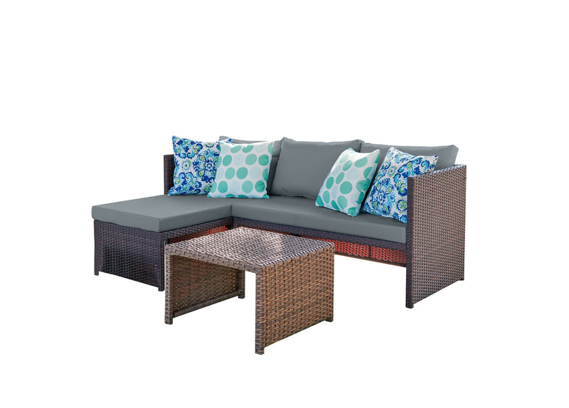 Ensemble de chaise longue et causeuse Menton de Manhattan Comfort 2 pièces en acier et en rotin avec table à café pour la terrasse - gris