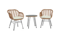 Ensemble de conversation Antibes 1.0 de Manhattan Comfort 3 pièces en acier et en rotin pour la terrasse - crème