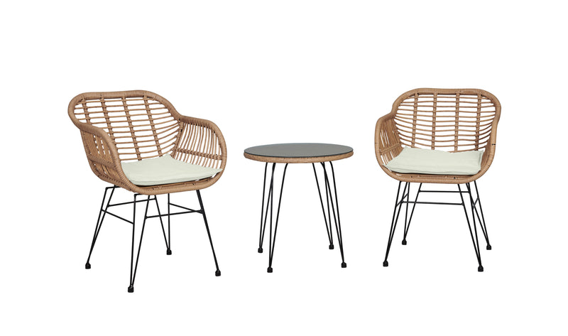 Ensemble de conversation Antibes 1.0 de Manhattan Comfort 3 pièces en acier et en rotin pour la terrasse - crème