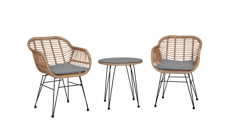 Ensemble de conversation Antibes 1.0 de Manhattan Comfort 3 pièces en acier et en rotin pour la terrasse - gris