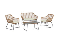 Ensemble de conversation Antibes 2.0 de Manhattan Comfort 4 pièces en acier et en rotin pour la terrasse - crème