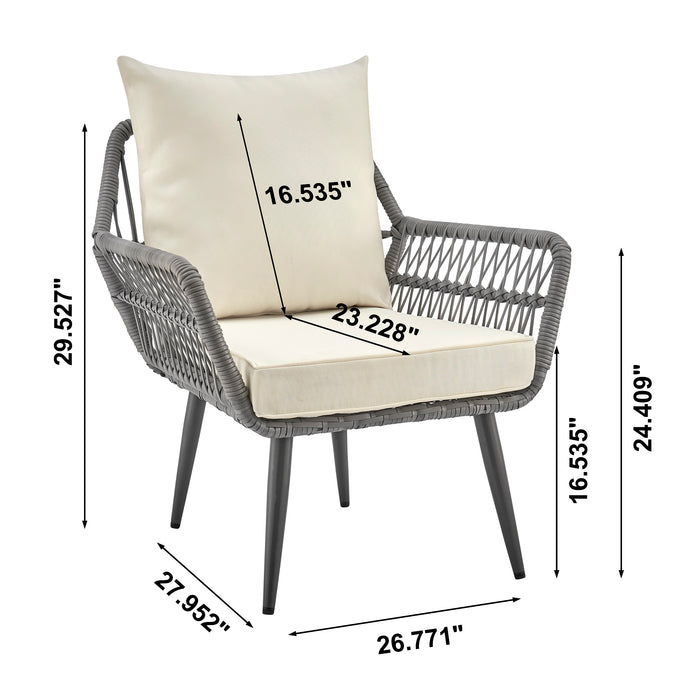 Ensemble de conversation Cannes de Manhattan Comfort 3 pièces en corde et en osier pour la terrasse - crème