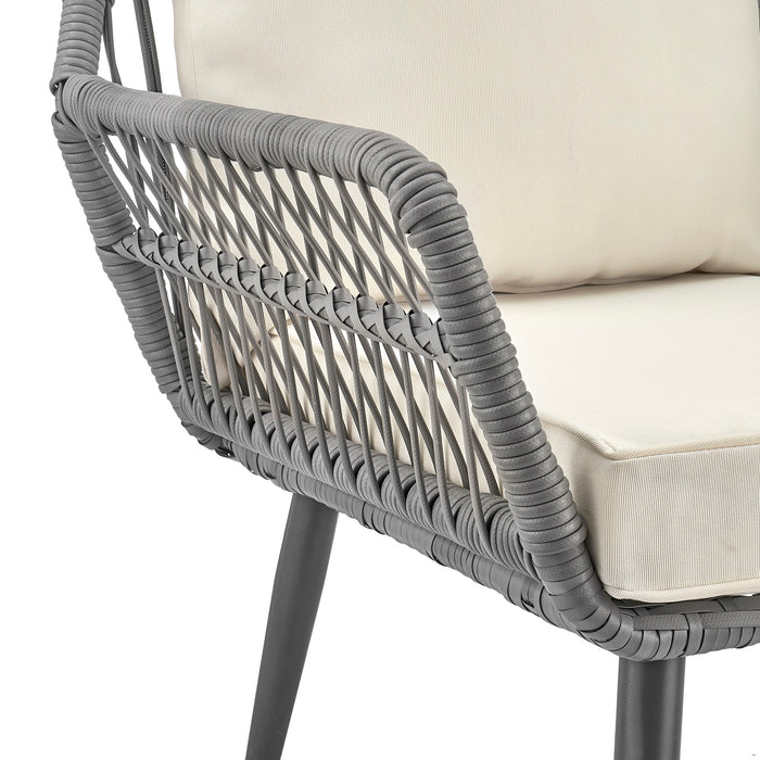Ensemble de conversation Cannes de Manhattan Comfort 3 pièces en corde et en osier pour la terrasse - crème