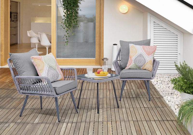 Ensemble de conversation Cannes de Manhattan Comfort 3 pièces en corde et en osier pour la terrasse - gris