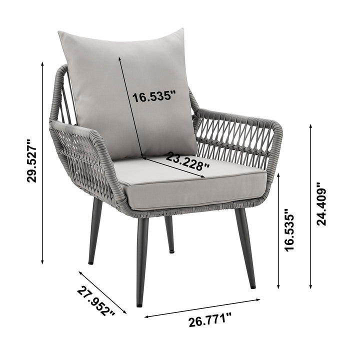 Ensemble de conversation Cannes de Manhattan Comfort 3 pièces en corde et en osier pour la terrasse - gris