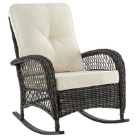 Fauteuil berçant Furttuo de Manhattan Comfort en acier et en rotin pour la terrasse et l’extérieur - crème