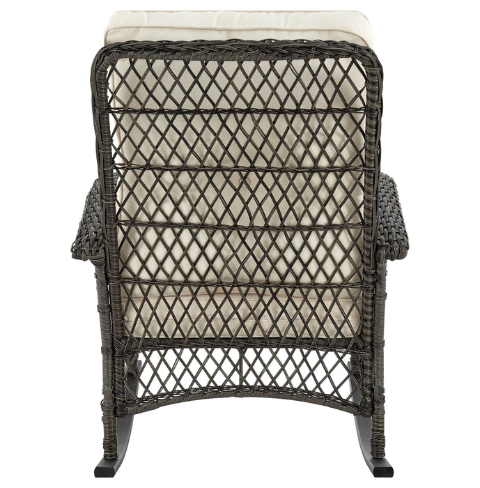 Fauteuil berçant Furttuo de Manhattan Comfort en acier et en rotin pour la terrasse et l’extérieur - crème