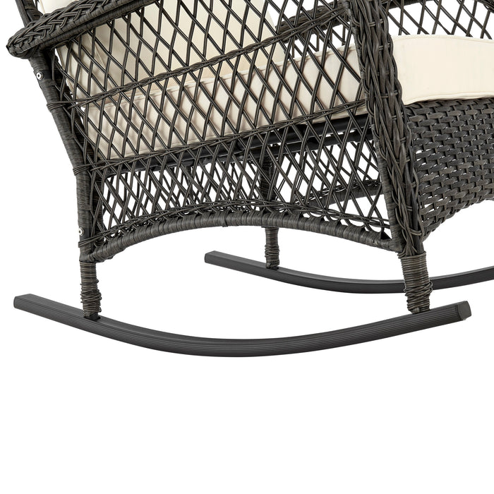 Fauteuil berçant Furttuo de Manhattan Comfort en acier et en rotin pour la terrasse et l’extérieur - crème