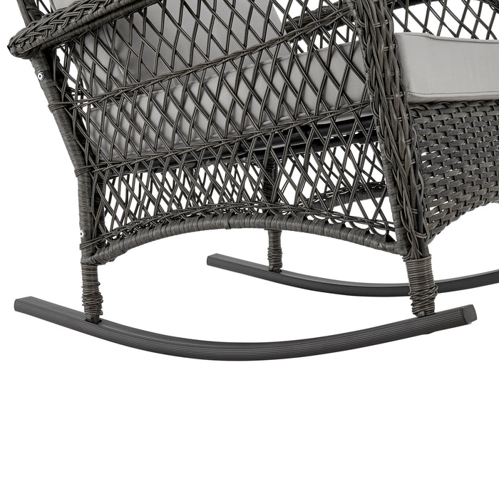 Fauteuil berçant Furttuo de Manhattan Comfort en acier et en rotin avec coussins pour la terrasse et l’extérieur - gris