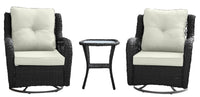 Ensemble de conversation pivotant Fruttuo de Manhattan Comfort 3 pièces en acier et en rotin pour la terrasse - crème