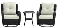 Ensemble de conversation pivotant Fruttuo de Manhattan Comfort 3 pièces en acier et en rotin pour la terrasse - crème