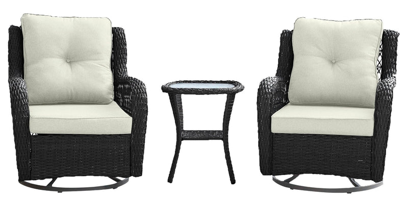 Ensemble de conversation pivotant Fruttuo de Manhattan Comfort 3 pièces en acier et en rotin pour la terrasse - crème