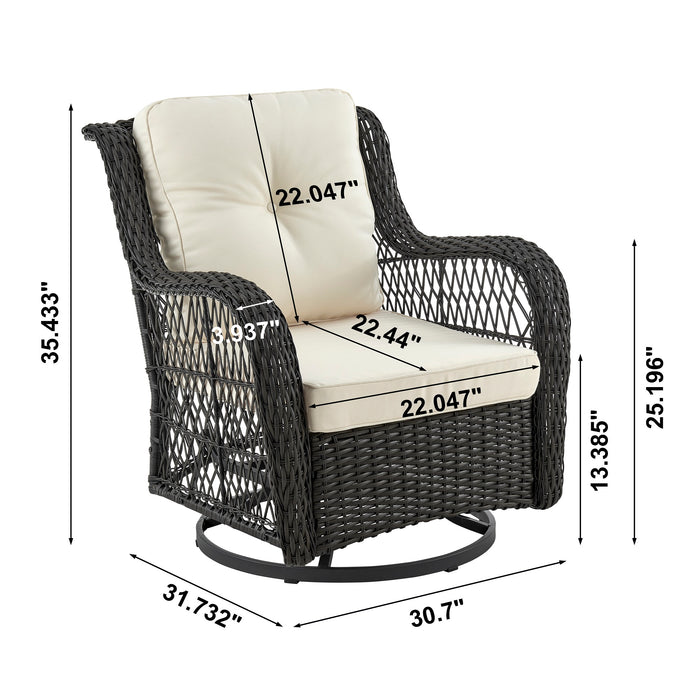 Ensemble de conversation pivotant Fruttuo de Manhattan Comfort 3 pièces en acier et en rotin pour la terrasse - crème