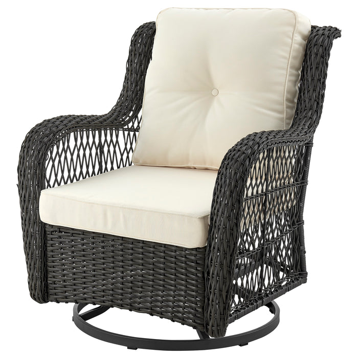 Ensemble de conversation pivotant Fruttuo de Manhattan Comfort 3 pièces en acier et en rotin pour la terrasse - crème