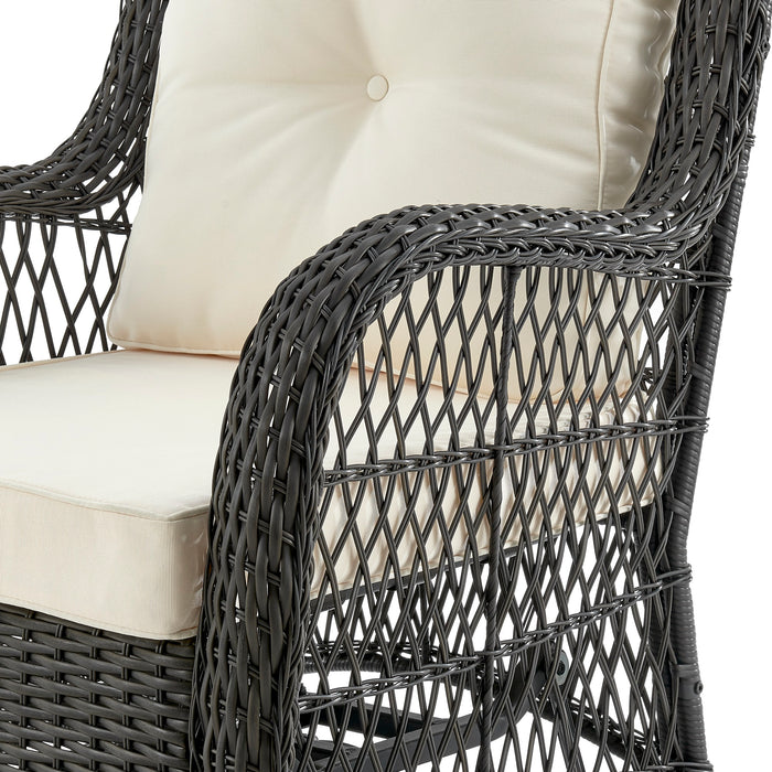 Ensemble de conversation pivotant Fruttuo de Manhattan Comfort 3 pièces en acier et en rotin pour la terrasse - crème