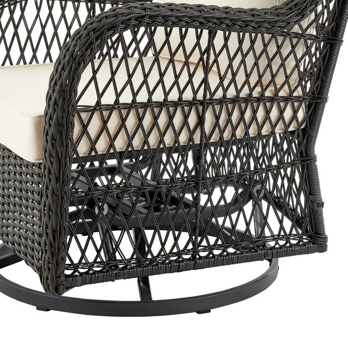 Ensemble de conversation pivotant Fruttuo de Manhattan Comfort 3 pièces en acier et en rotin pour la terrasse - crème