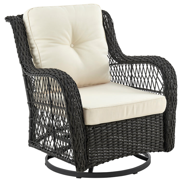Ensemble de conversation pivotant Fruttuo de Manhattan Comfort 3 pièces en acier et en rotin pour la terrasse - crème
